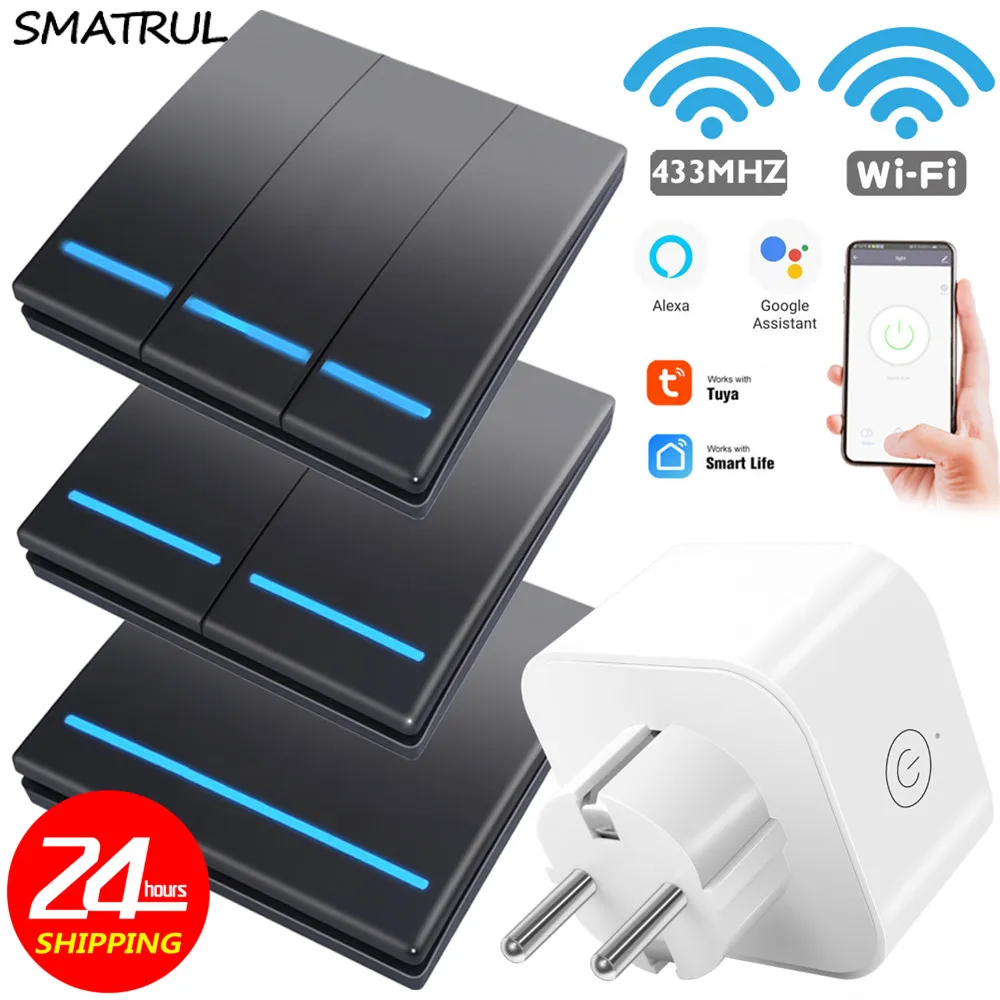

SMATRUL Tuya Smart Life wireless socket Wall Outlet WiFi RF 433Mhz EU plug push Switch Light APP for Google Home Amazon Alexa