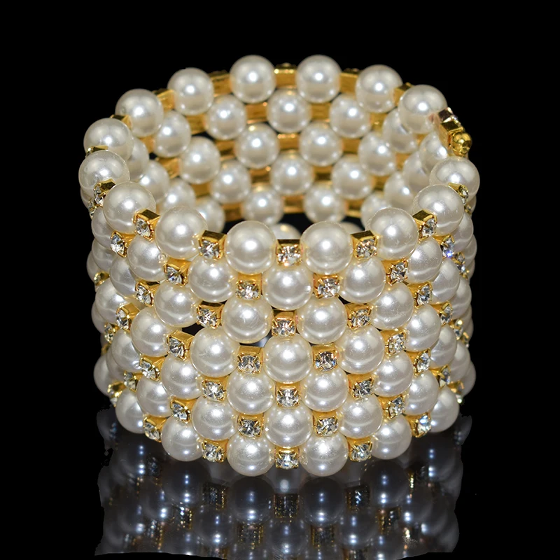 Bangle Bracelet Crystal Bracelets Elegant Crystal Pearl Bangles Gold Silver Plated Bracelet Women's Wristband Bridal Jewelry Party Gift
