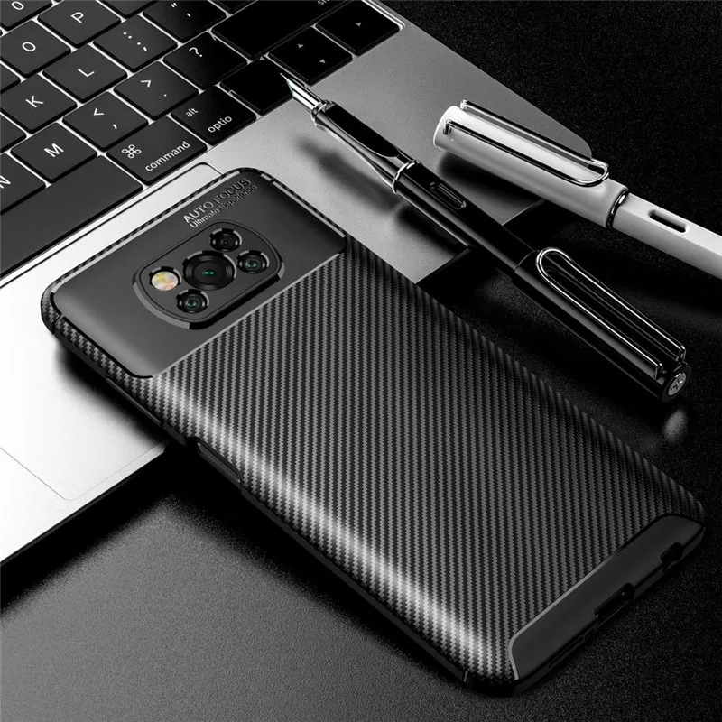 Чехлы для Xiaomi POCO X3 NFC мягкий силиконовый чехол из ТПУ армированный углеродного волокна телефона x3