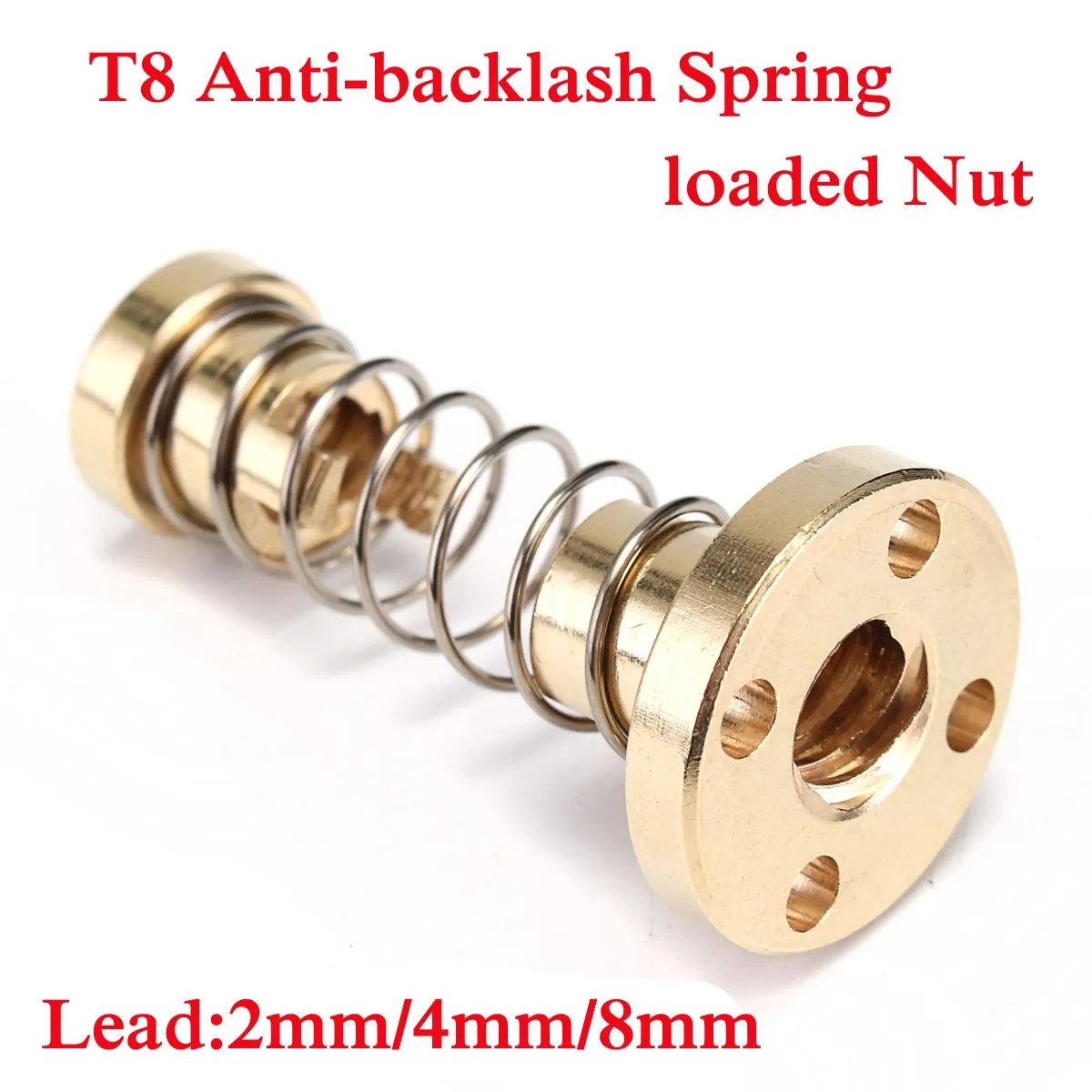 

3D Printer Parts T8 Anti-Backlash Spring Loaded Nut For 2mm /4mm/ 8mm Acme Brass Threaded Rod Lead Screws Adjustable