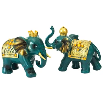 

1 Pair European Style Creative Elephant Resin Ornaments Sculptures Desktop Decoration Photo Props for Couple Gift Home (Turquois