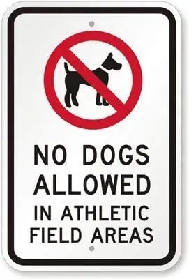 

EHAKB Aluminum Sign, Legend No Dogs Allowed in Athletic Field Areas with Graphic, 8" X 12" inch, Black/Red on White