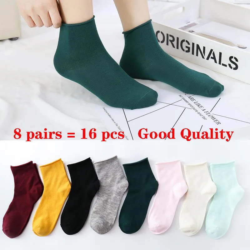 8 пар = 16 шт. Женские повседневные хлопковые носки Женские однотонные простой носок для девочек Harajuku Calcetines теплые носки осень-зима