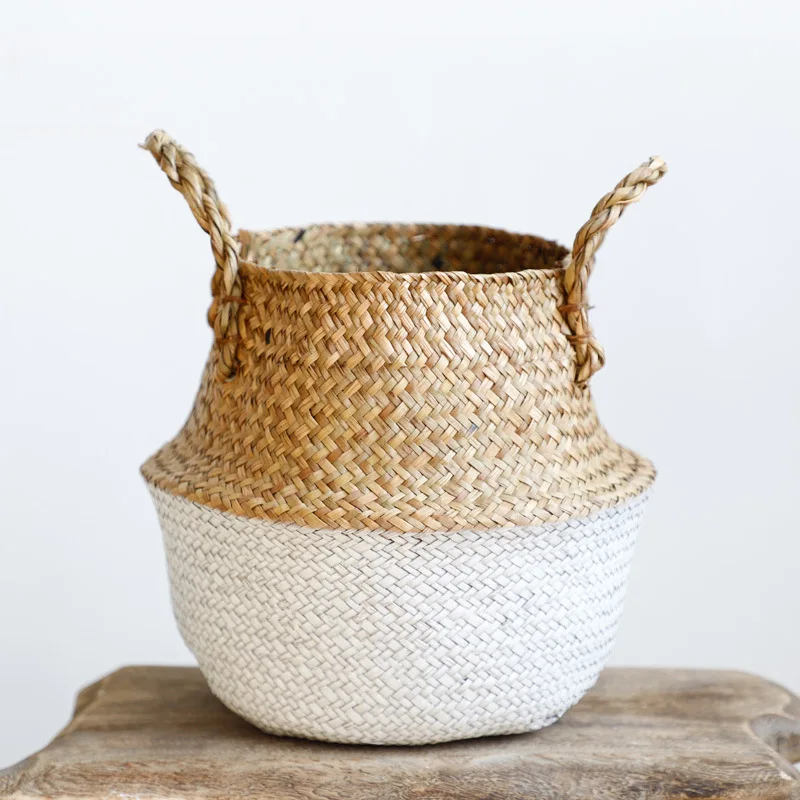 1pc Creative Grass Knitting Basket Storage Basket Flower Pot Woven Laundry Basket Storage Holder Organization