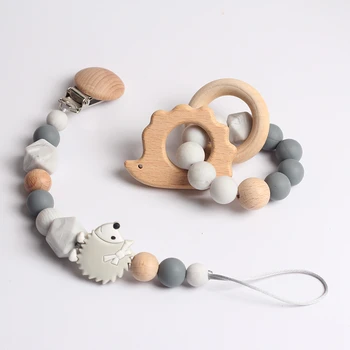 

Baby pacifier clips hedgehog dummy clip silicone bead baby teething chain nursery toy Christmas gift