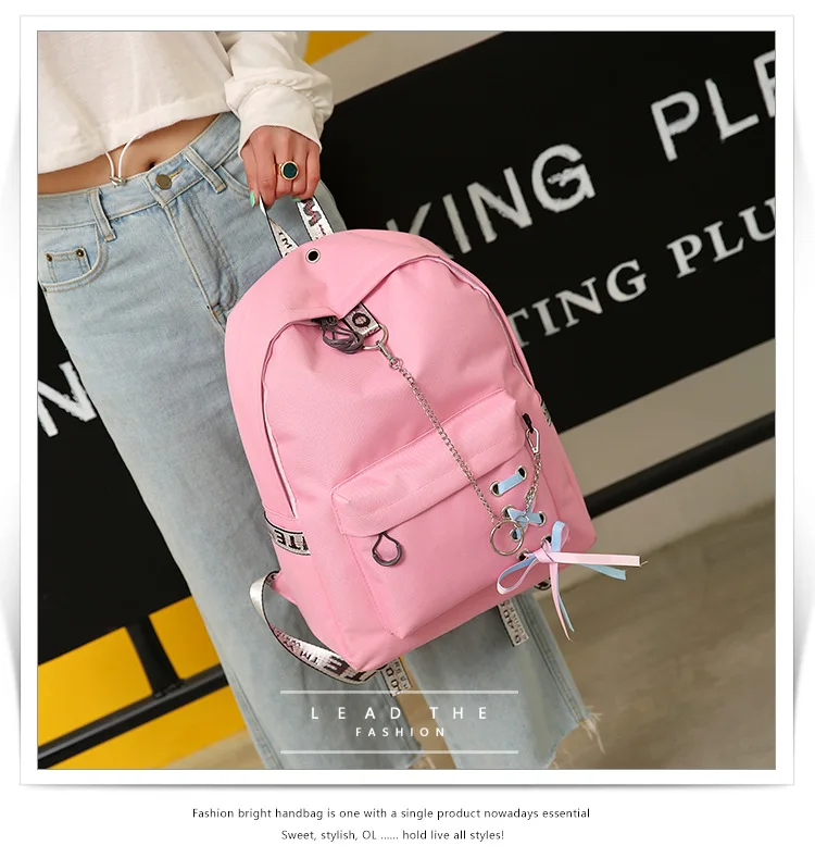 New Style Iron Hoop Canvas School Bag Women's Korean-style Harajuku Trend Backpack Solid Color Backpack Early High School School