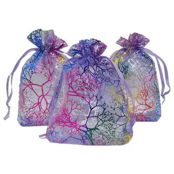 

100pcs Sheer Organza Favor Bags For Wedding Baby Shower Rattan Print Gift Bags Samples Display Drawstring Pouches 3.5x4.5