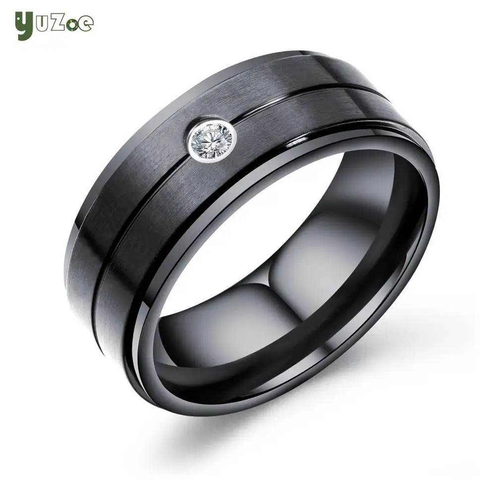

YUZOE Ring of Men Stainless Steel Jewelry Wire Cut Groove Crystal Ring Titanium Steel Ring To Send Boyfriend Gift