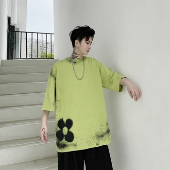 

Men Summer Hand Splash Painted Flower Short Sleeve Casual Loose Tees Shirts Male Women Streetwear Hip Hop Fashion T-shirt