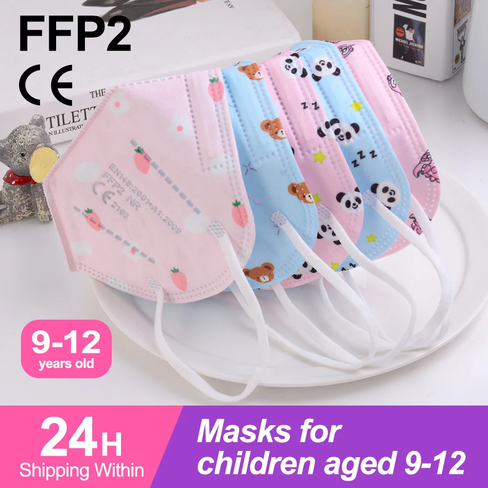 Máscara FFP2 estampada para niños, mascarilla KN95 de 5 capas con dibujos animados, máscara de cara para niños, FPP2, reutilizable, de 9 a 12 años