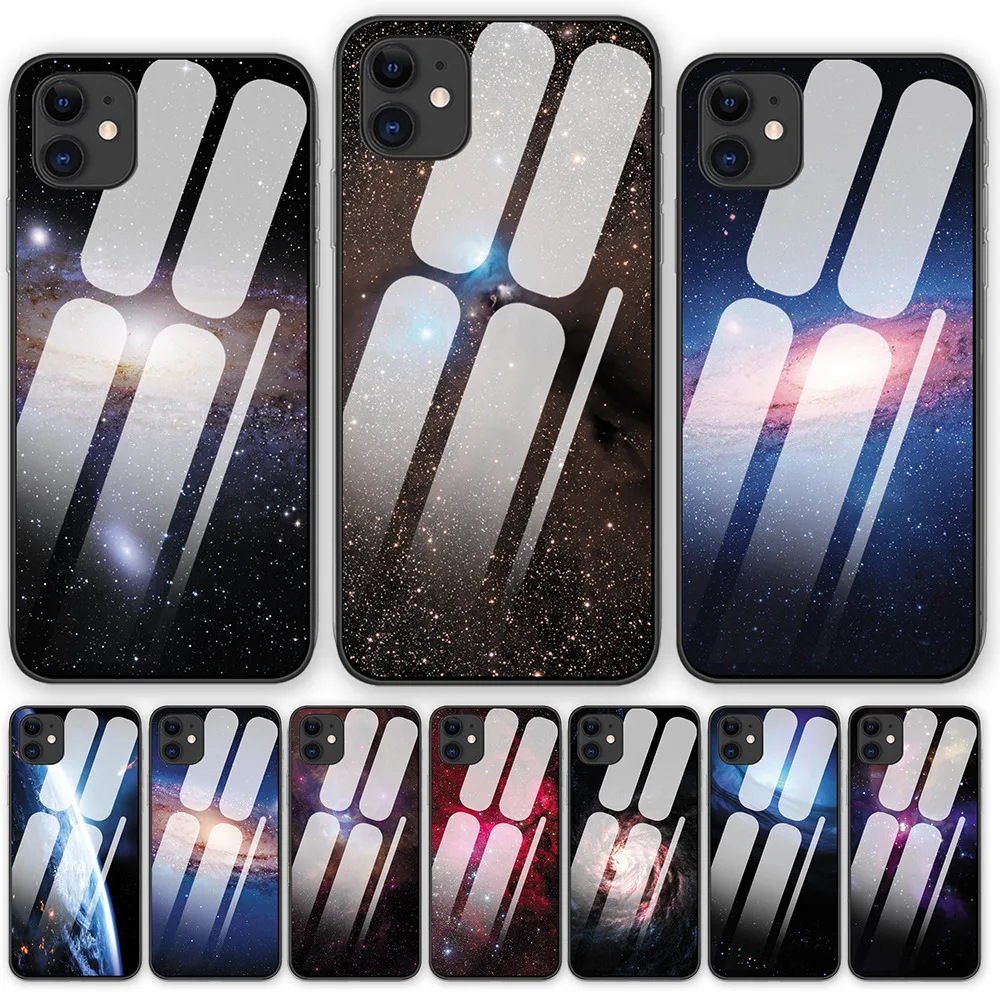 Cosmic landscape Galaxy Cases For iphone 7 8 6 6S Plus Luxury Tempered Glass Phone cover 11 11Pro X XR XS MAX | Мобильные телефоны