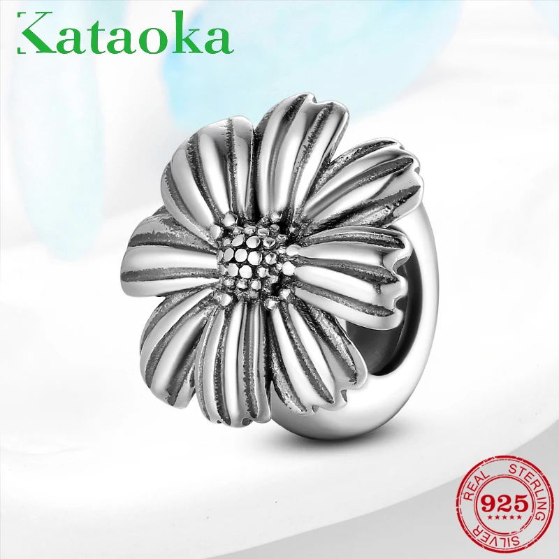 TOP Quality 925 Sterling Silver Delicate daisy flowers Round Beads for jewelry Fit Original European Charms Bracelets making | Украшения и
