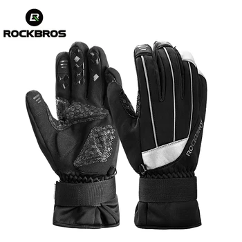 

ROCKBROS Winter Bike Glove Fleece Ski Waterproof Cycling Gloves Touch Screen Thermal Heated Snowmobile Motorcycle Riding Gloves