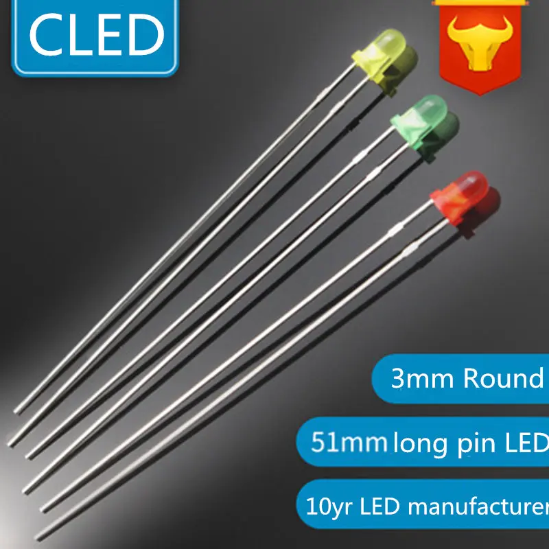1000pcs 3mm White Diffused Round High Power Bright LED Leds Light Long Pins