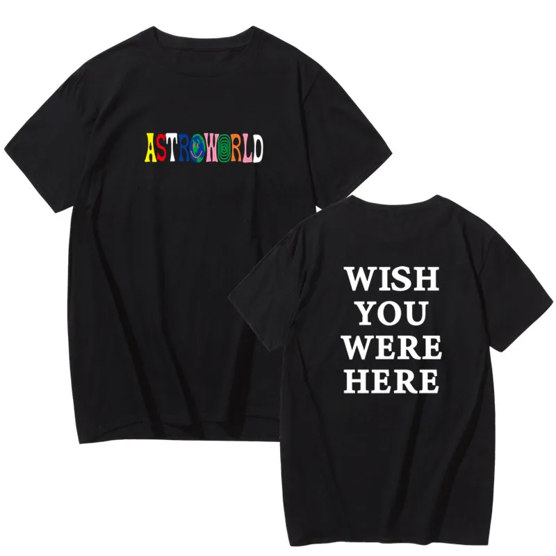 

2019 New Fashion Hip Hop T Shirt Men Women Travis Scotts ASTROWORLD Harajuku T-Shirts WISH YOU WERE HERE Letter Print Tees Tops