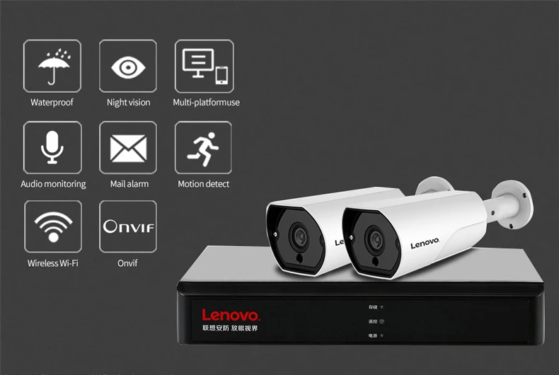 LENOVO 2CH 1080P POE NVR Kit 2.0MP HD камера видеонаблюдения системы безопасности аудио монитор ip-камера P2P уличная система видеонаблюдения