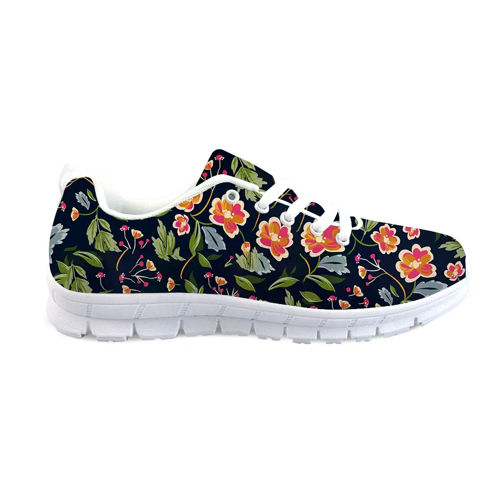 

Girls Shoes with Green Leaves and Flowers Pattern Sneakers Ladies Mesh Footwear Spring Flats 3D Full Print Running Shoe