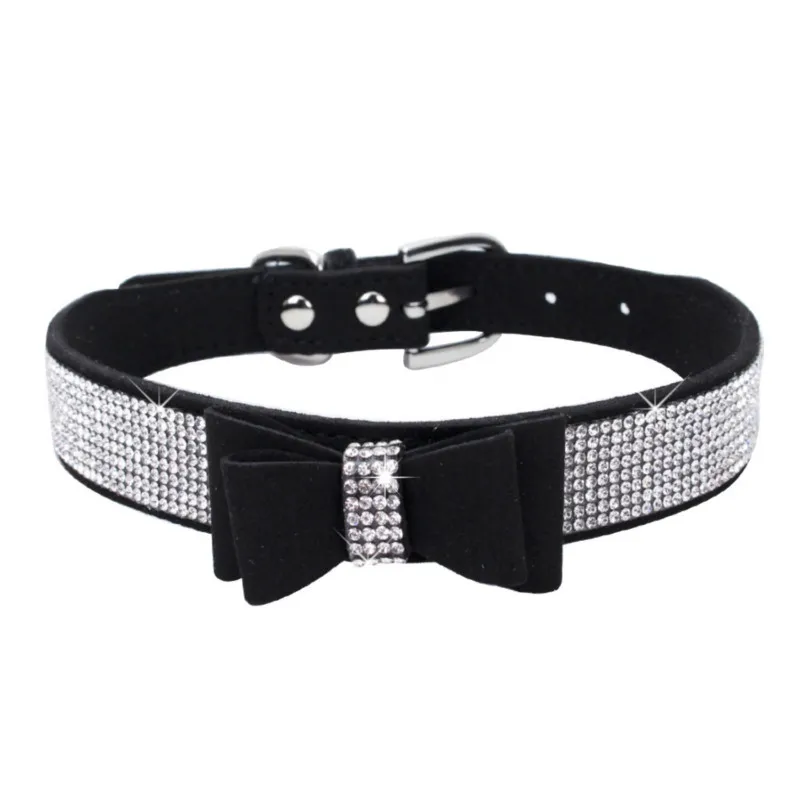 black collar Собачий ошейник, собачий поводок, бант, бриллиантовое украшение, собачий жгут, воротник Перро, чихуахуа, кожаный собачий набор, все сезоны, ошейники, украшение - Цвет: black collar