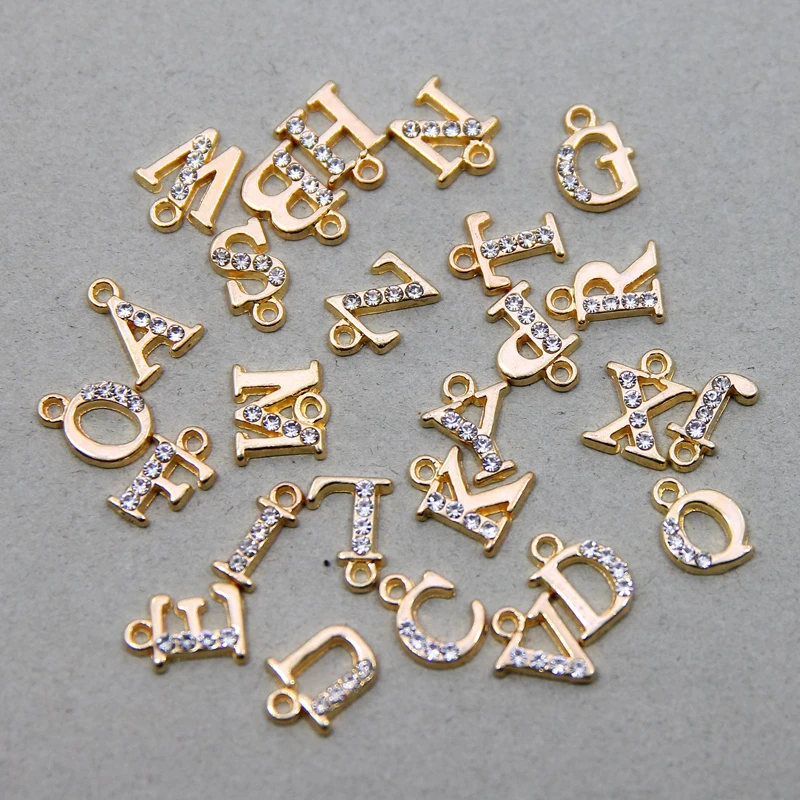 NEW 26pcs/set Alloy Letter Pendant Charms Tessellation Rhinestone 26 Alphabet  Pendant For Jewelry Making DIY Bracelet Necklace