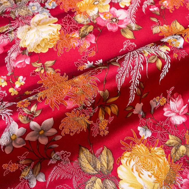 Flowers Imitation Silk damask fabrics brocade jacquard pattern sewing material for cheongsam kimono of DIY fabric for dress 4