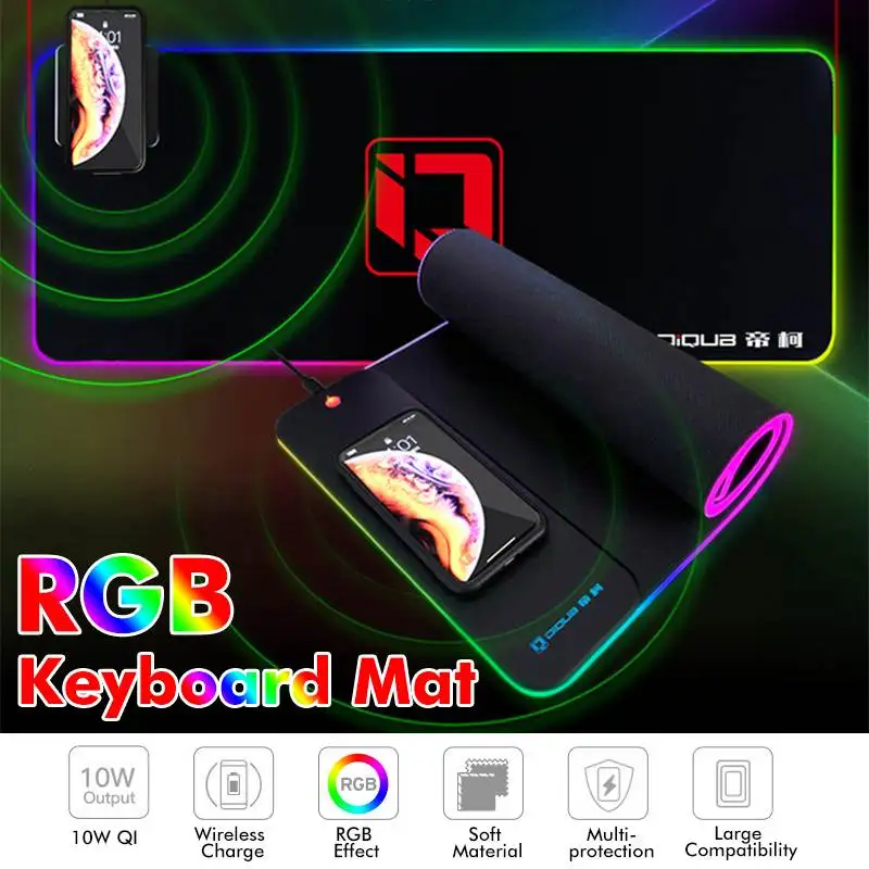 2 в 1 RGB зарядный игровой коврик для мыши 10 Вт Беспроводная зарядка мышь коврик для клавиатуры зарядное устройство с противоскользящим резиновым основанием