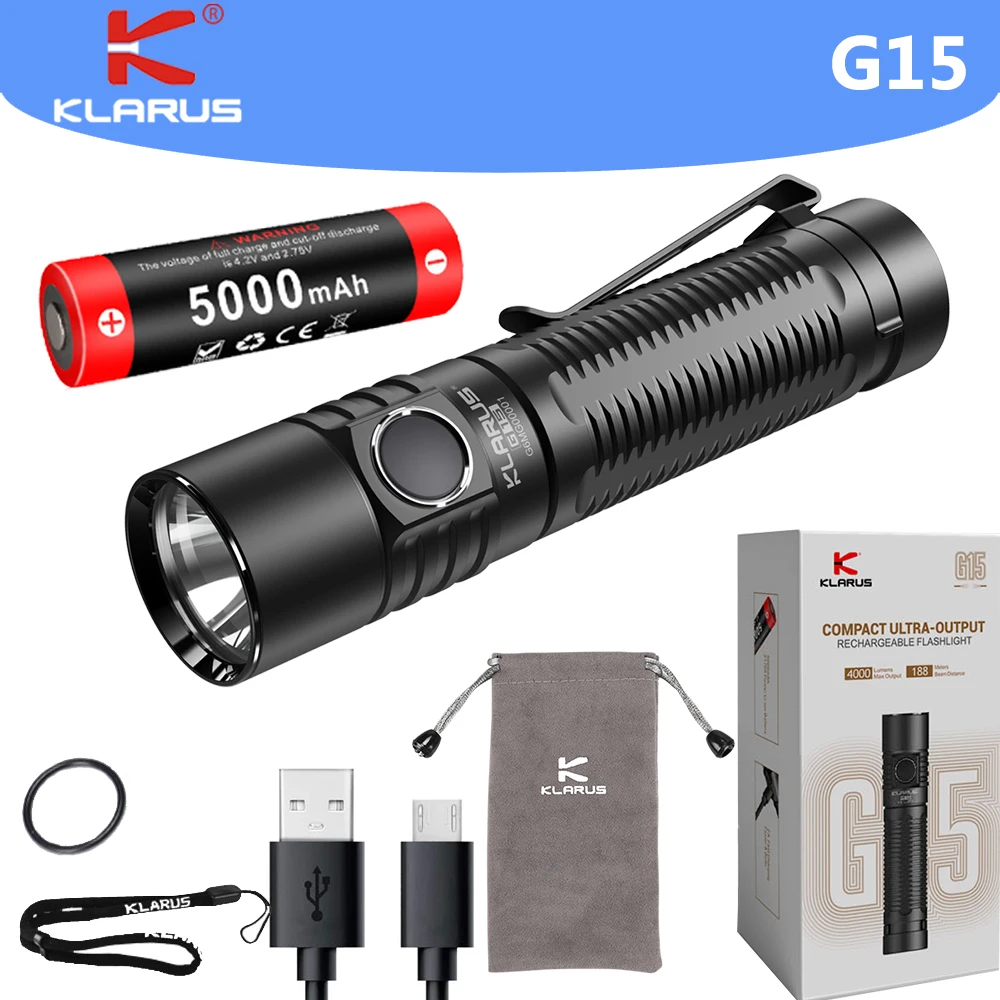 Klarus G15 Xhp 70.2 Led Flashlight 4000lm Usb Rechargeable 21700