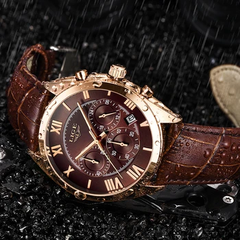 

Relogio Masculino LIGE High Quality Mens Watches Fashion Luxury Chronograph Watch Men Leather Waterproof Sports Watch Male Clock