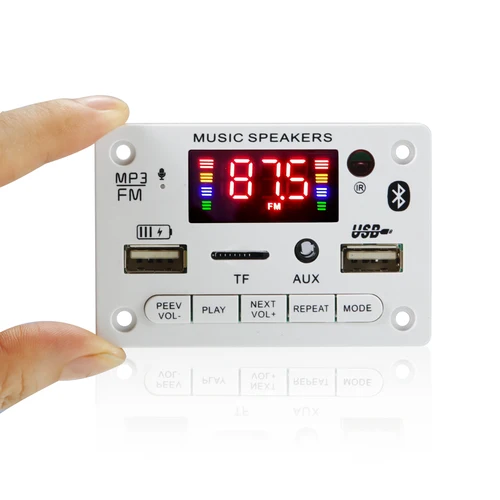 블루투스 5.0 MP3 디코딩 보드 모듈, 무선 자동차 USB MP3 플레이어, TF 카드 슬롯, USB FM, 마이크 핸즈프리 제어, 6V, 12V 2