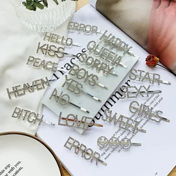

New Hairpins Crystal Shiny Rhinestones Word Letters Hair Clips Women Styling Tool Hairgrip Diamond Hair Accessories Clips Clamp