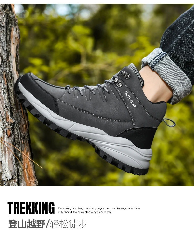 Large Size Ankle Boots Men Winter Outdoor Warm Fur Non Slip Snow Shoes Black Sneakers Fashion Footwear Cowboy Boots Lace Up Work