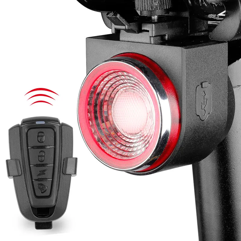 USB Bicycle Safety Wireless Rear Light Alarm Remote Control Anti-theft Lock Lamp