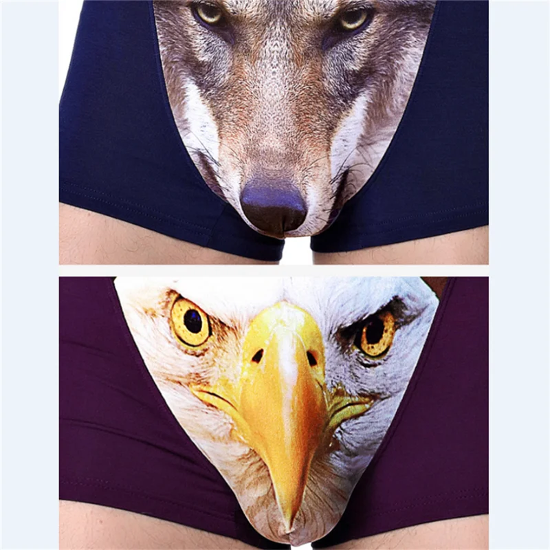 Big Sexy Wolf Pouch Underwear Men Eagle Boxer Shorts Modal Male Panties U  Convex Cueca Plus Size L-4XL