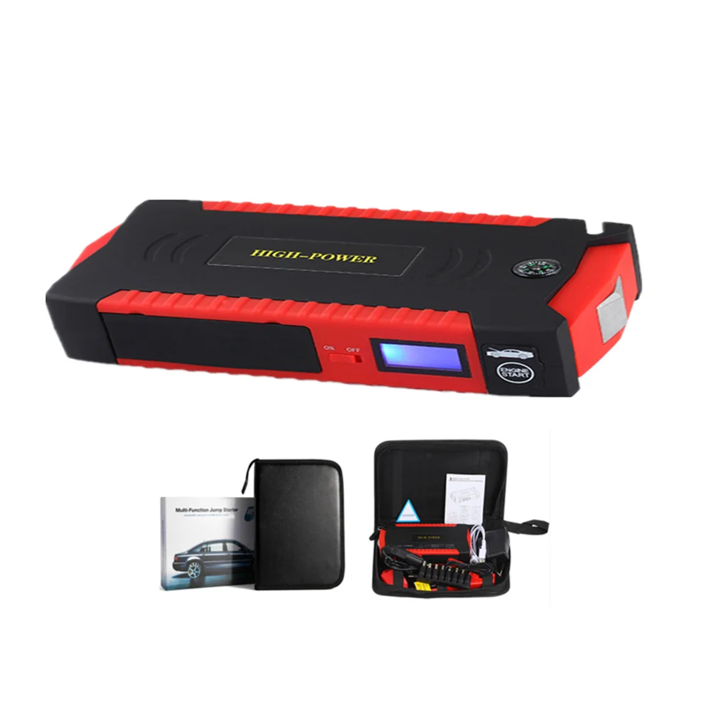 Red Storage bag Автомобильный стартер 12000 мАч 4 usb порта банк питания с компасом светодиодный аварийный фонарик молоток автомобильный аккумулятор бустер зарядное устройство - Color: Red Storage bag
