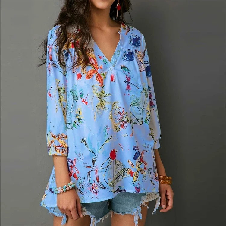 

new Festivals Classics Comfort Floral Printed Summer Women's Casual Tank Tops Long Sleeve Cute sexy Blouse Shirt Plus Size xxl