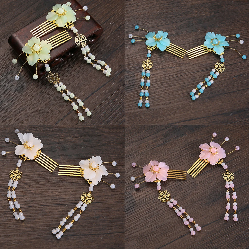 2 Pcs Tassel Hair Clip Ancient Costume Chinese Hair Accessories Hair Comb