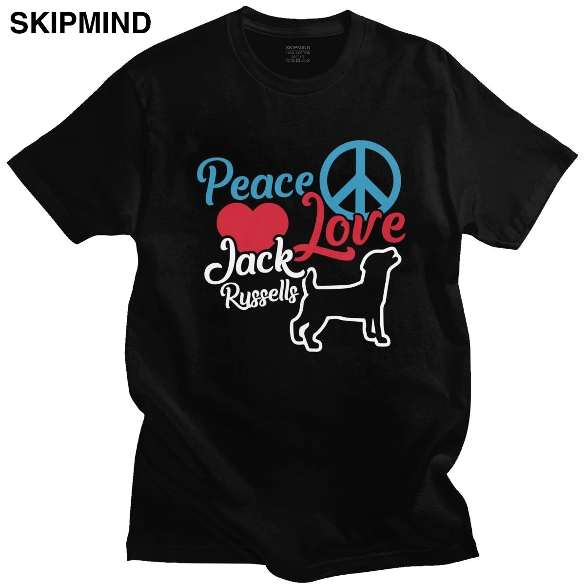 Мужская футболка с надписью Peace Love Jack Russell Terrier мягкая хлопковая красивая
