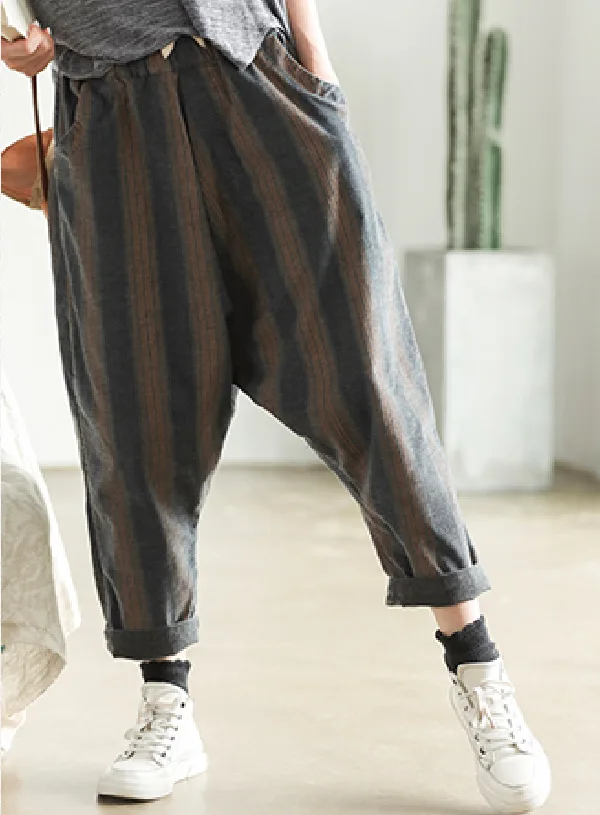 Осенние брюки женские Модные свободные вельветовые брюки новые эластичные талии карман полосатые повседневные женские брюки - Цвет: Серый