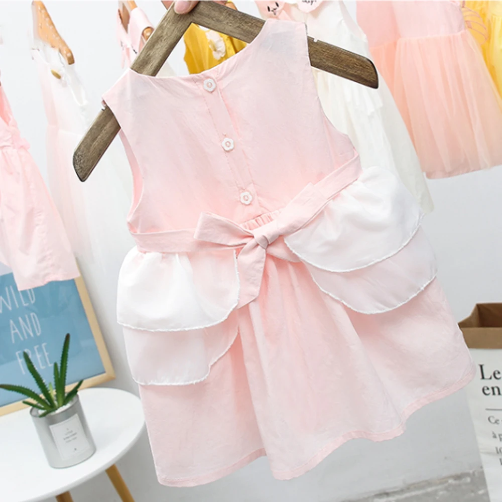 Girl Summer Dress Casual Cotton Vacation Wedding Baby Girl Dress Family Celebrations Sweet O-Neck Princess