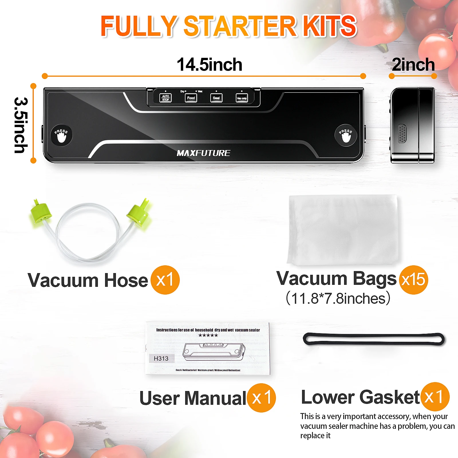 MAXFUTURE Automatic Vacuum Sealer Vac Packer Food Sealer Sous Vide FoodSaver Vacuum Sealer Machine Including 15 Vacuum Bags FREE 4