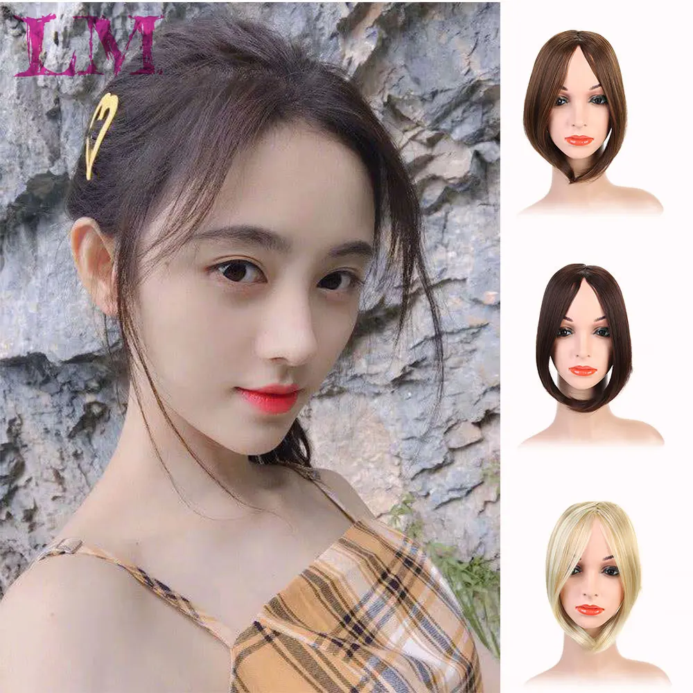 

LM Black Bangs Girl Side polychrome Bangs Fake Edge Synthetic Clip in Hair Heat Fake Bangs