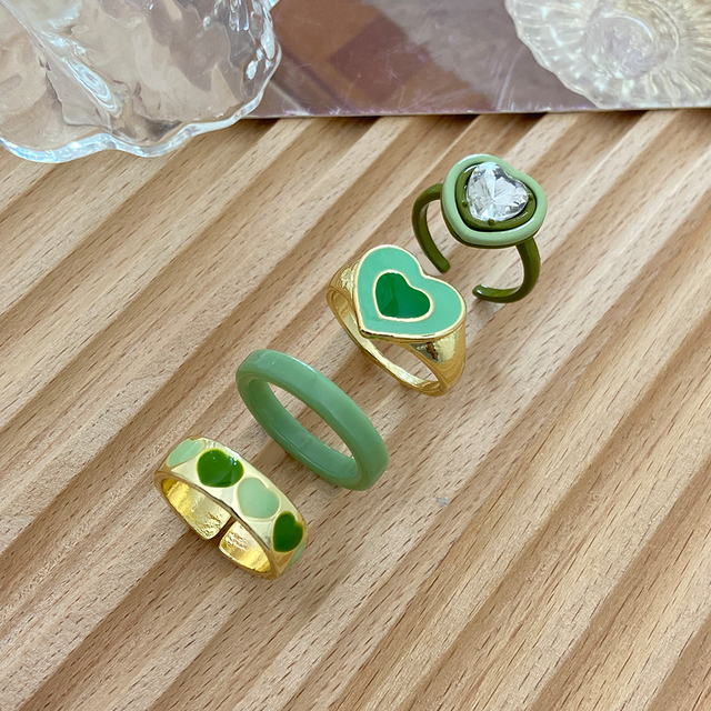 Heart Y2K Ring Set Open Cooper Rings For Women Candy Color Hand-painted Knuckle Rings Jewelry