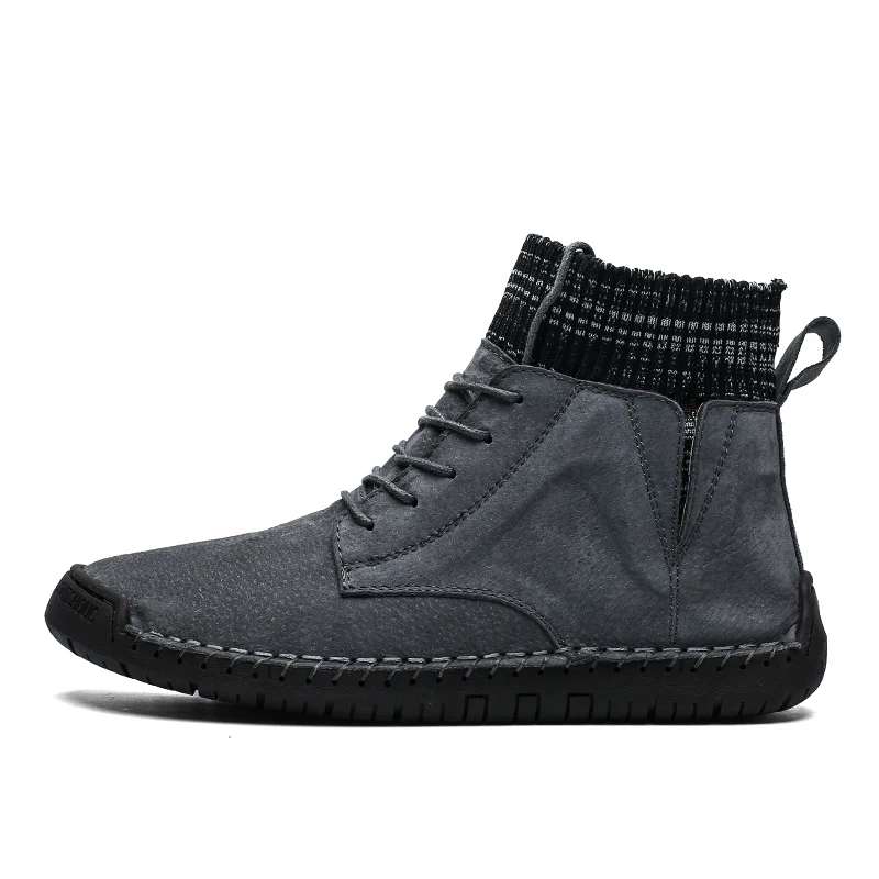 Winter Ankle Boots Men Fur Warm Plush Mens Boots Suede Casual Non-slip Men Shoes Flat Plus Size Comfortable British Style - Цвет: Серый