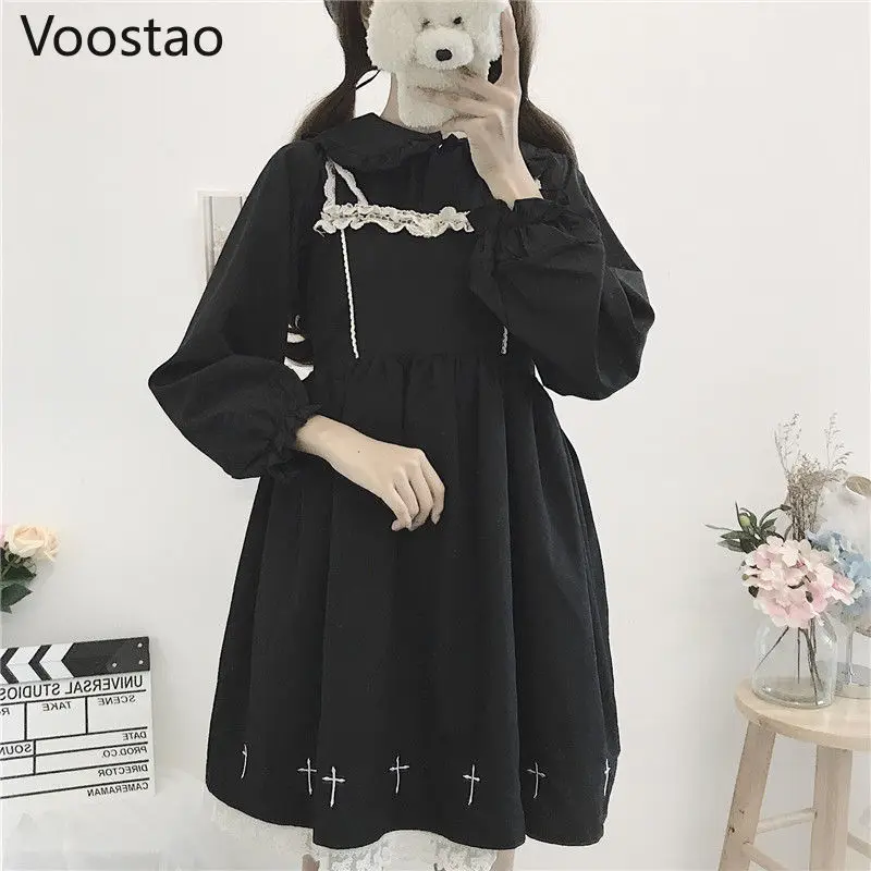 Lolita Blouses Autumn Winter Japanese Style Girly Peter Pan Collar Lantern Long Sleeve Tops Women Sweet