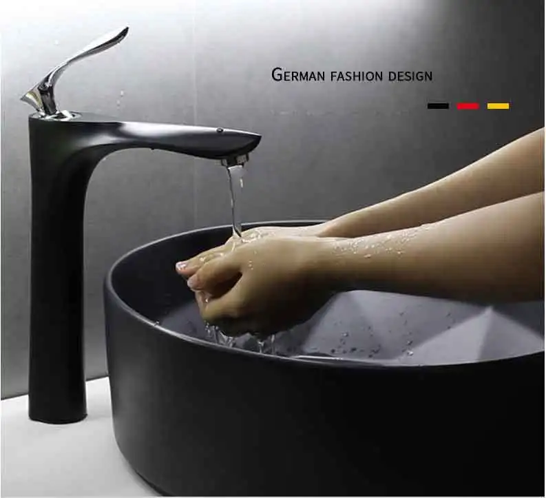 Черный латунный кран, только одна ручка, смеситель для водопада, кран для горячей и холодной ванной комнаты, кран для водопада