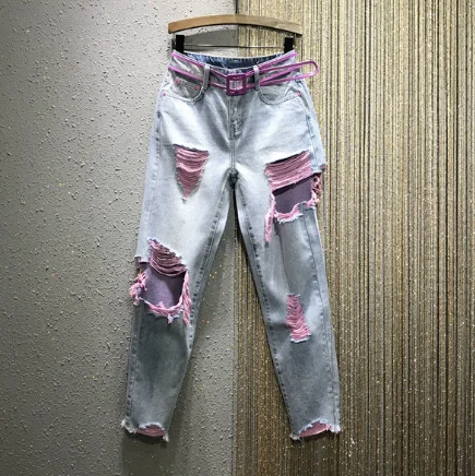 Holes Jeans for Woman 2020 Spring Summer New Style Color with Holes Beggar Jeans Girls Ladies Casual Edges Capri Denim Pants Holes Jeans for Woman 2020 Spring Summer New Style Color with Holes Beggar Jeans Girls Ladies Casual Edges Capri Denim Pants