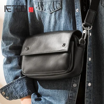 

AETOO Leather trend men's slantbag bag, head leather rivet shoulder bag, stylish simple personality men's bag