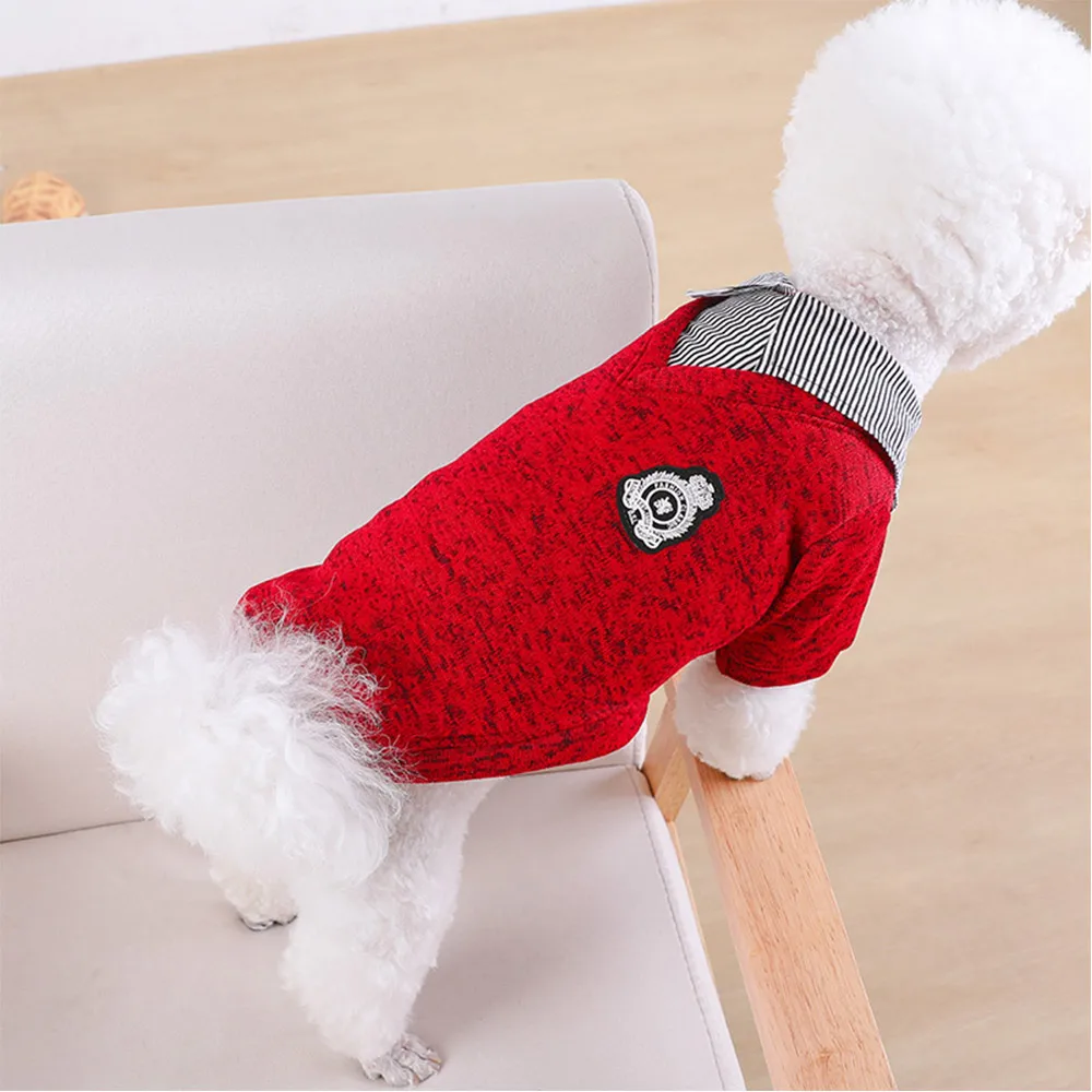 Домашних одежда для собак осень зима спортивный стиль свитера для собак для маленьких собак для отдыха Модная рубашка с отворотом собачий пуловер теплый свитер со свитер для собаки - Цвет: red