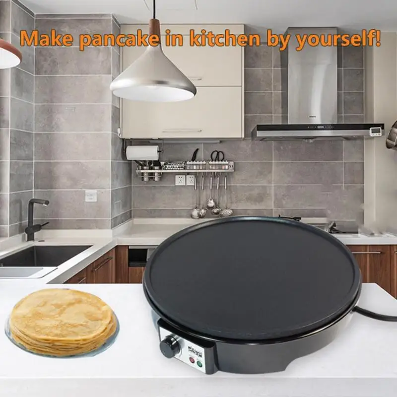 

Electric Crepe Pancake Maker Griddle with Batter Spreader+Wooden Spatula