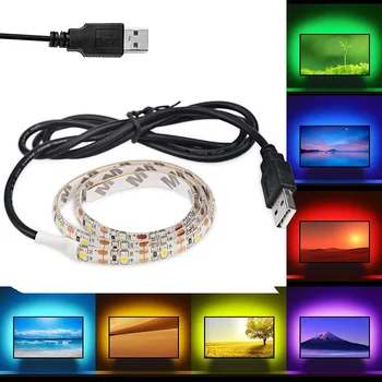 

5V 50CM 1M 2M 3M 4M 5M USB Cable Power LED strip light lamp SMD 3528 Christmas desk Decor lamp tape For TV Background Lighting