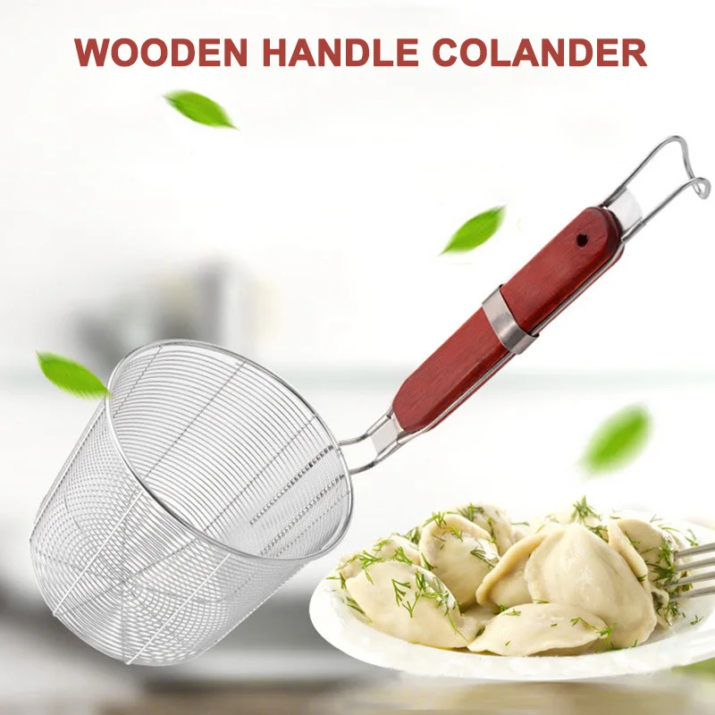 Ситечко с деревянной ручкой корзина из нержавеющей стали для еды кухонный